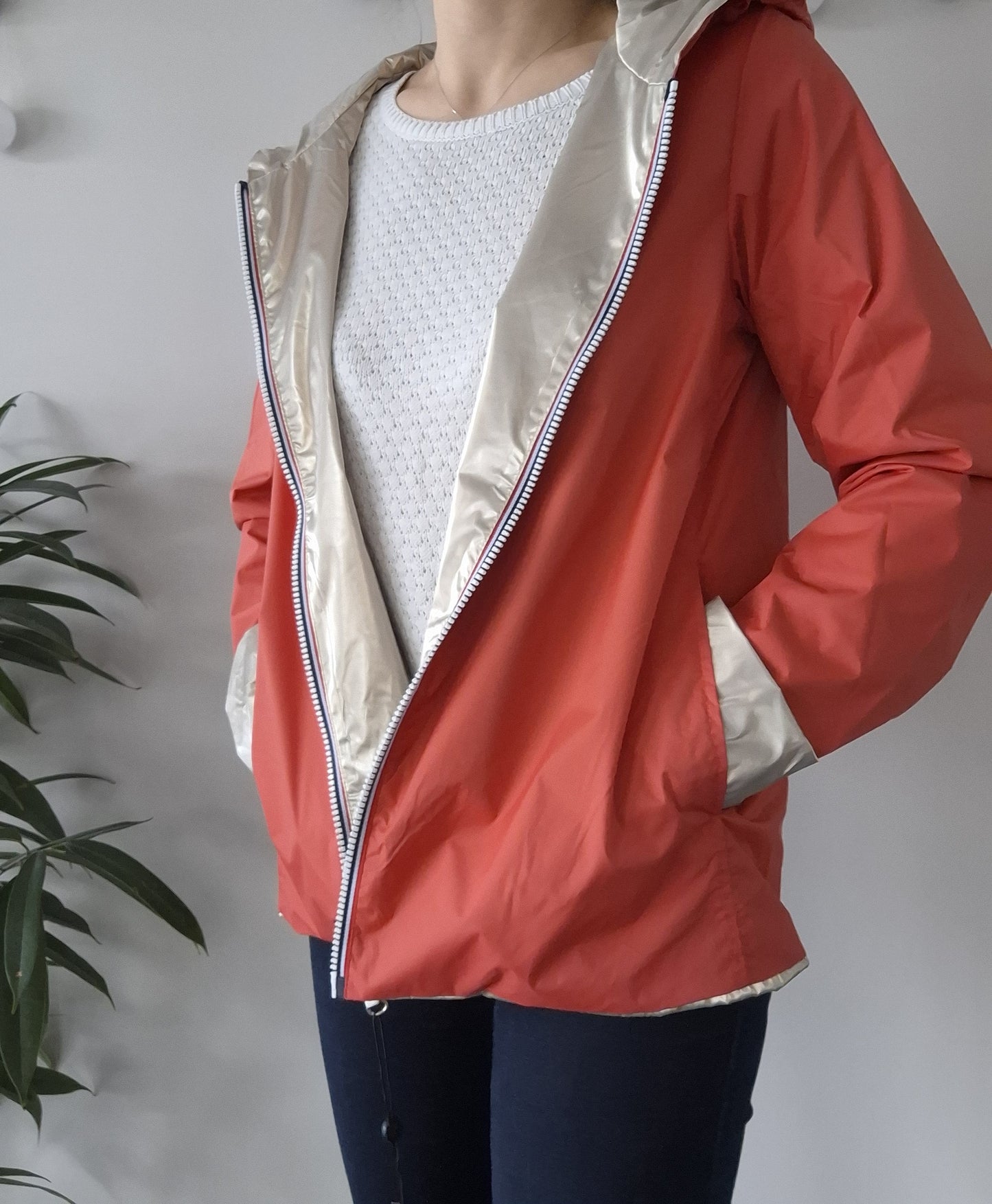 Laura Jo - Imperméable réversible court sans garnissage ouate couleur corail/doré
