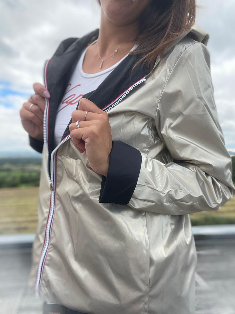 Laura Jo - Imperméable réversible court sans garnissage ouate mi-saison couleur noir/doré