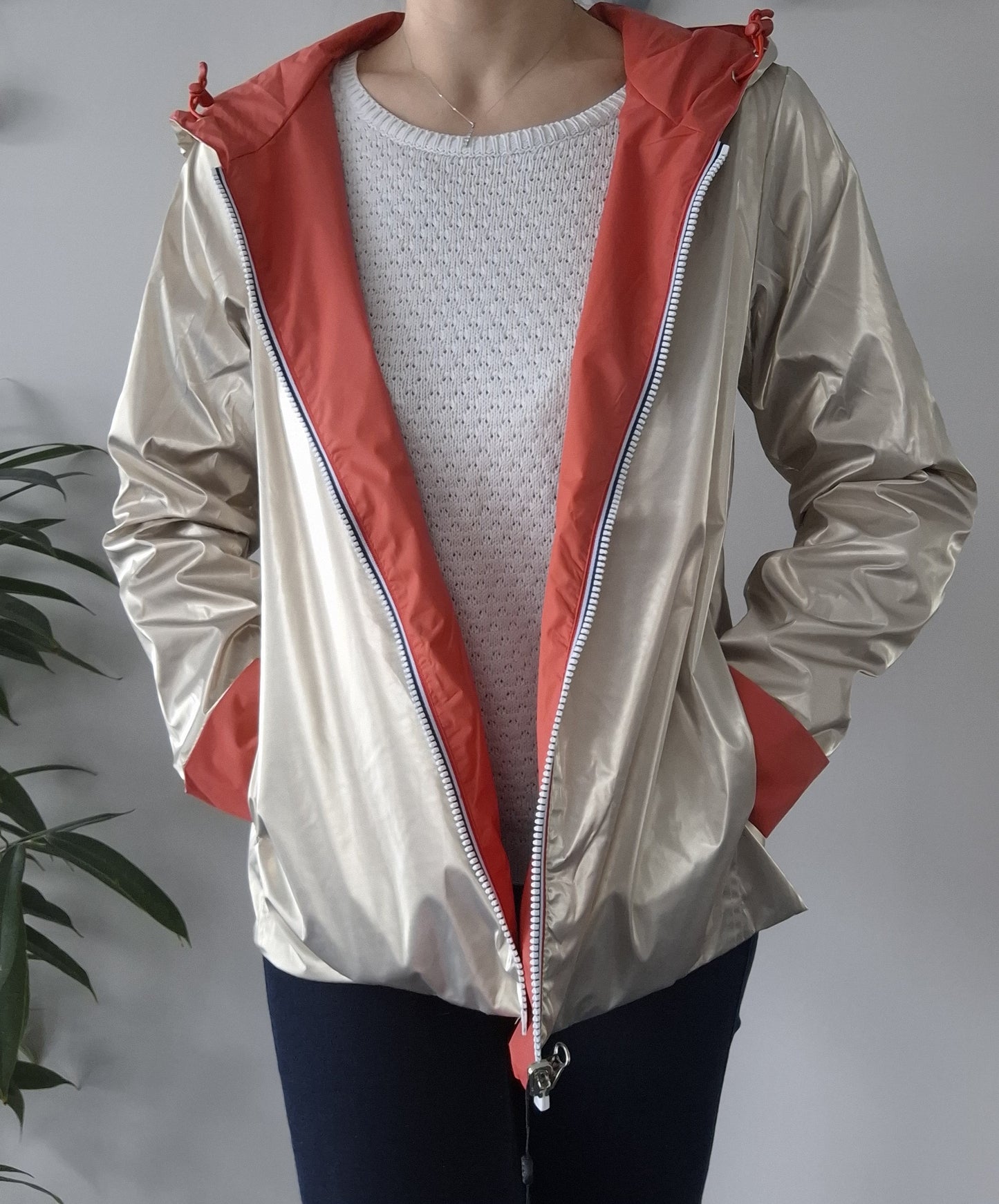 Laura Jo - Imperméable réversible court sans garnissage ouate couleur corail/doré