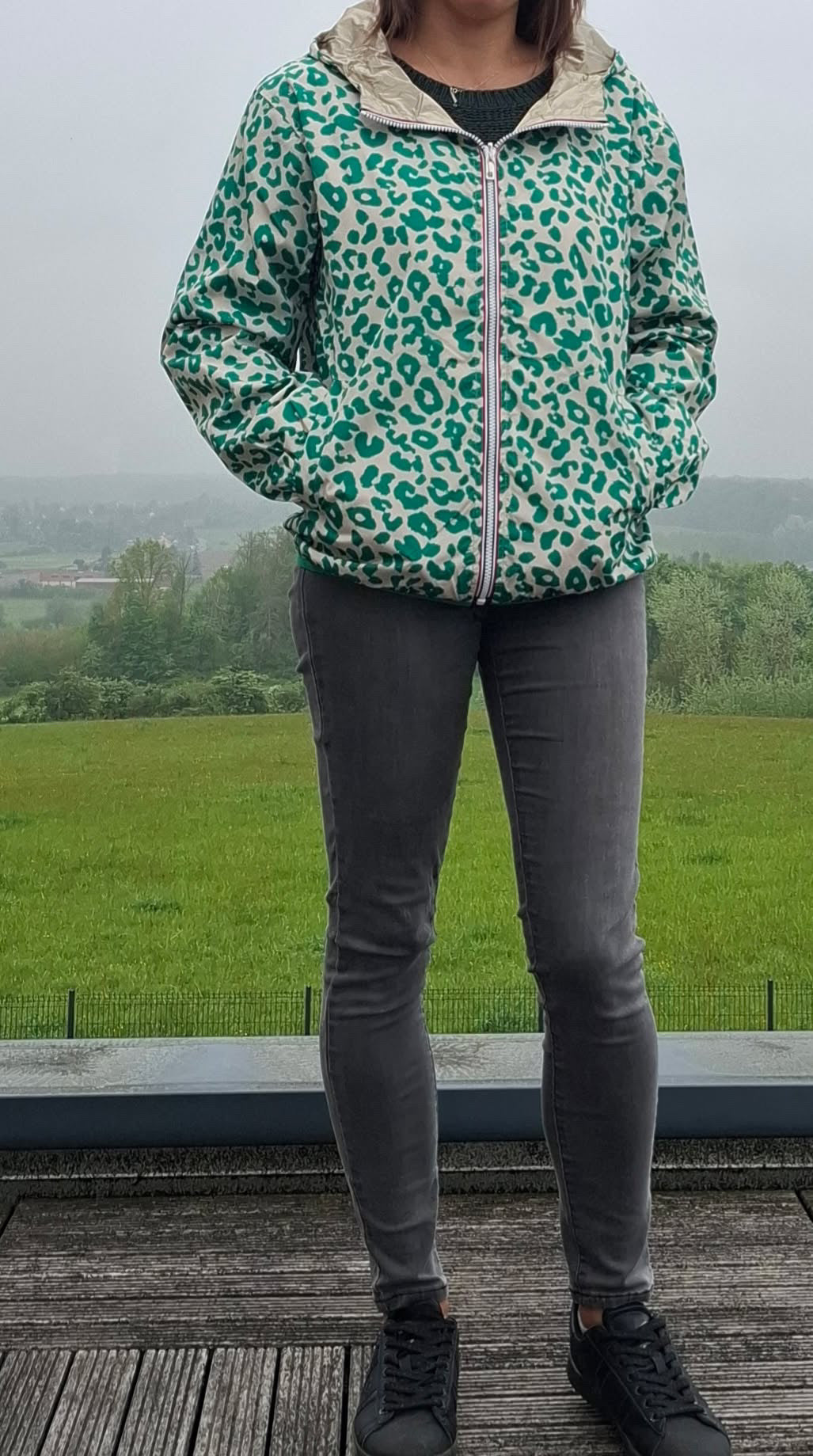 Escandelle - Parka imperméable courte Léopard vert réversible doré