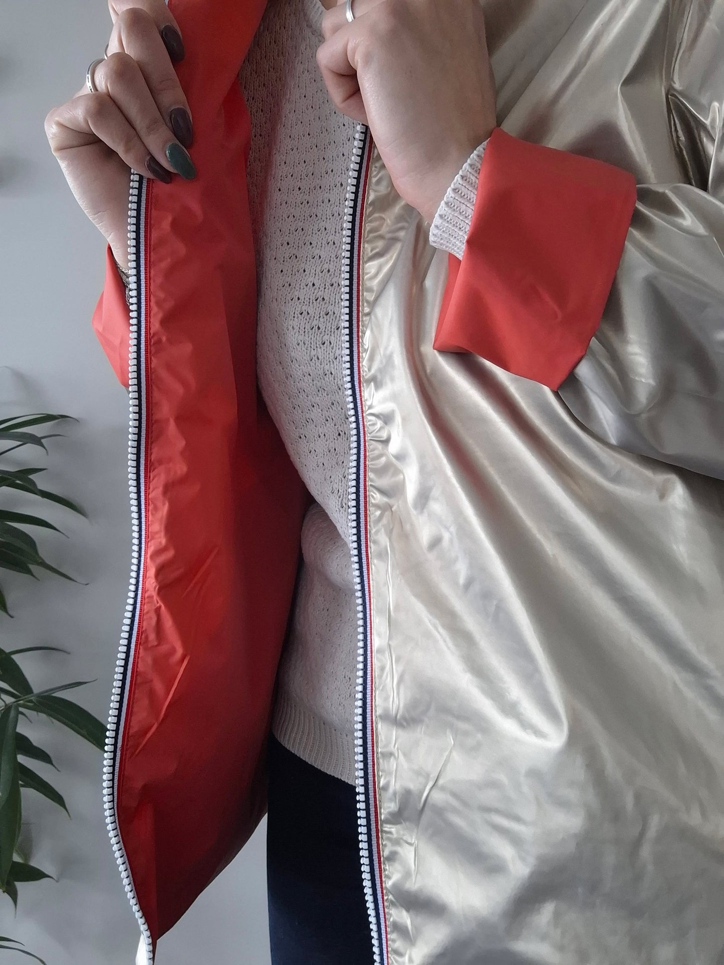 Laura Jo - Imperméable réversible court sans garnissage ouate couleur corail/doré