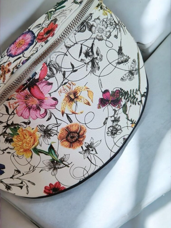 Sac banane simili cuir fleuri multicolore et noir
