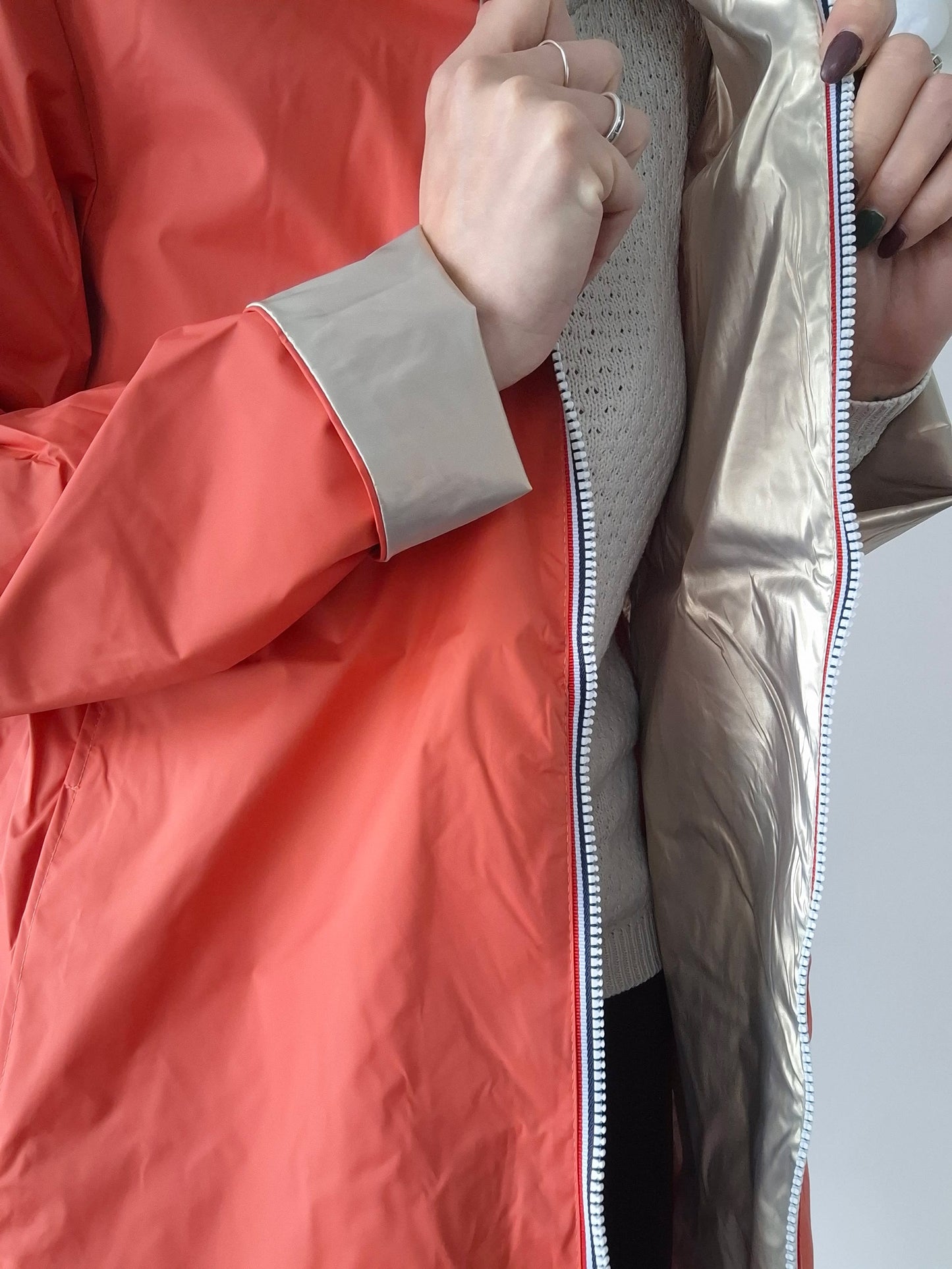 Laura Jo - Imperméable réversible long sans garnissage ouate couleur corail/doré