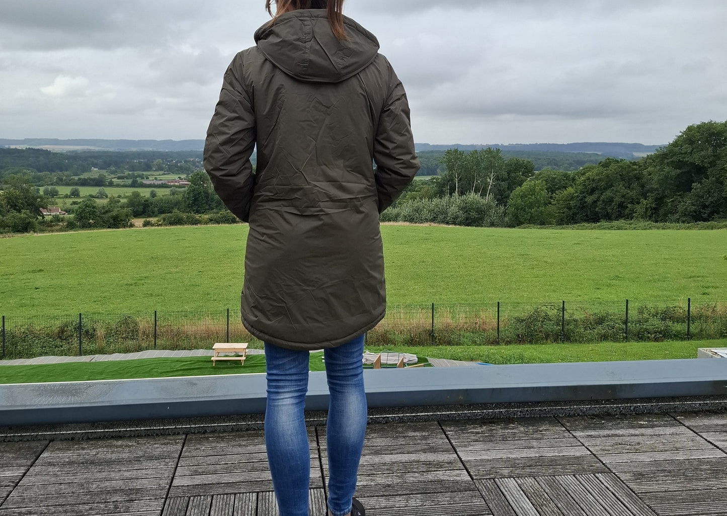 Laura Jo - Imperméable fourré long fausse fourrure kaki intérieur sherpa beige