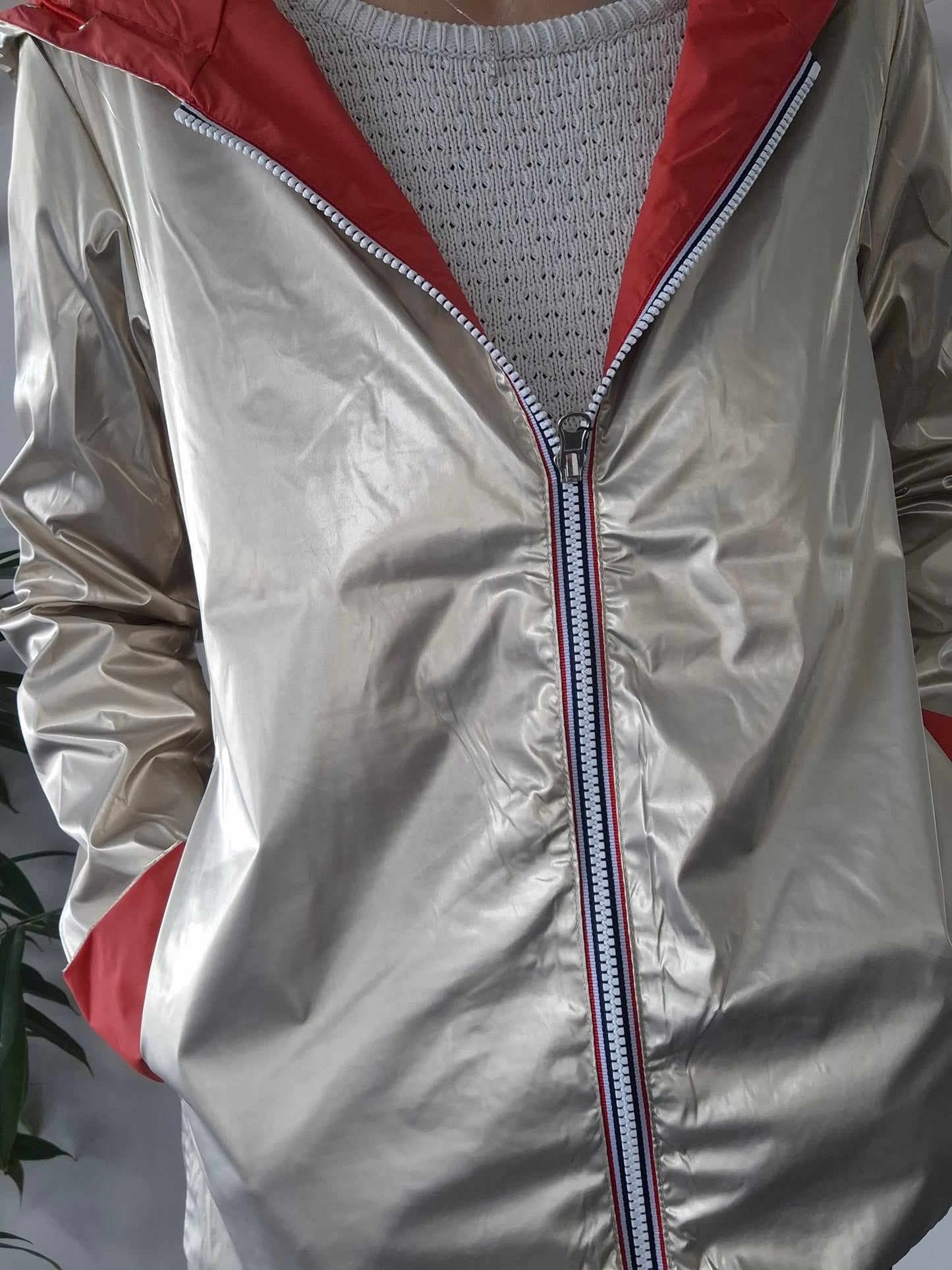 Laura Jo - Imperméable réversible court sans garnissage ouate couleur corail/doré