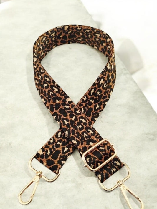 Bandoulière sangle large léopard marron et noir mousquetons dorés