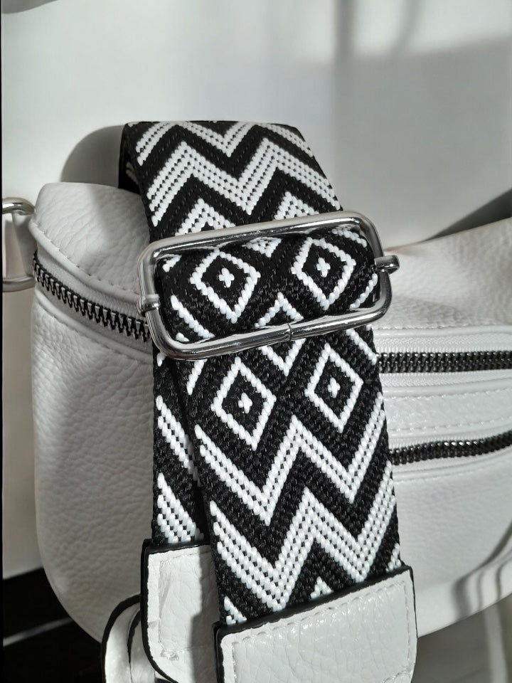 Sac banane simili cuir 2 poches sangle fantaisie blanc