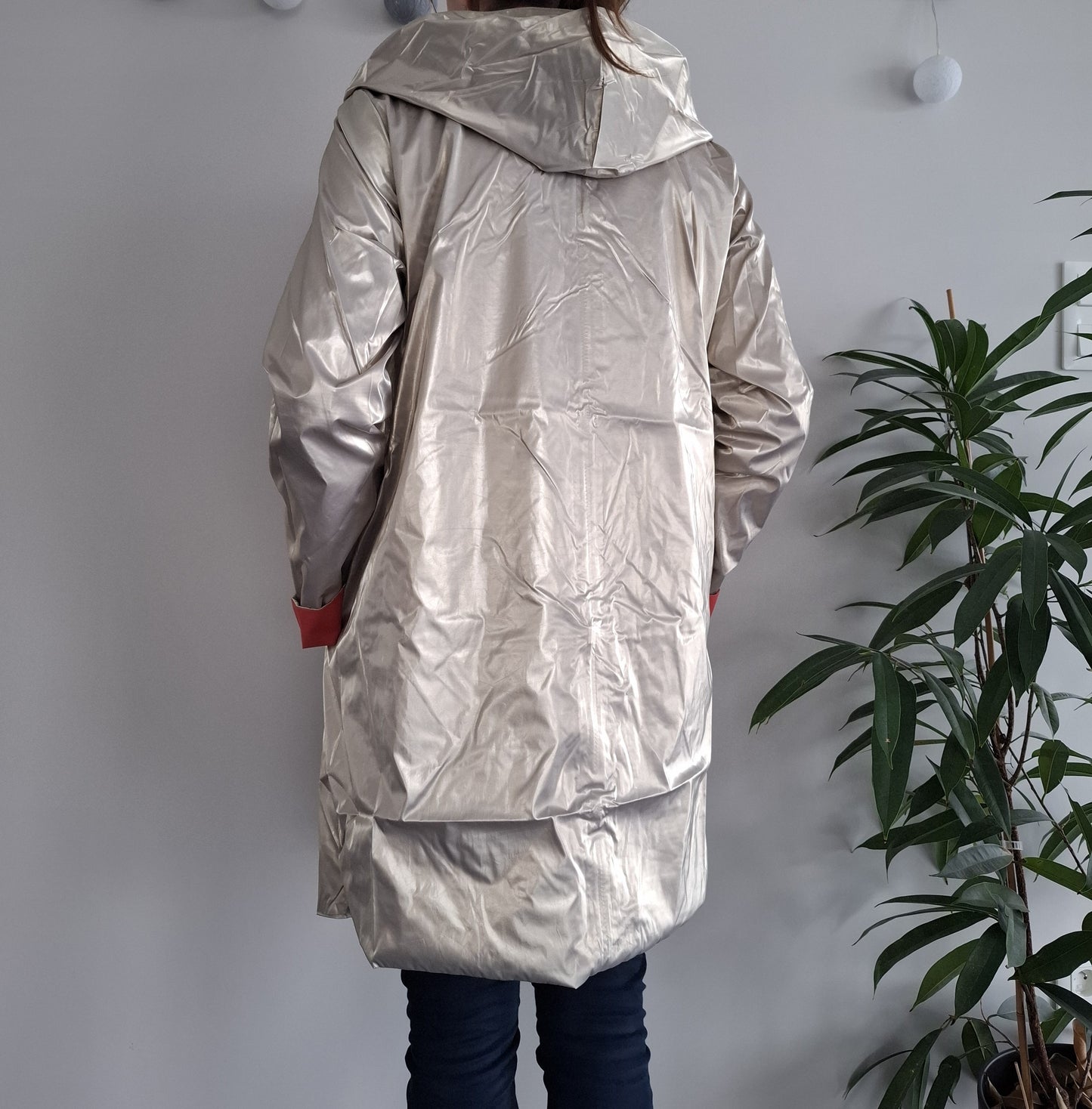 Laura Jo - Imperméable réversible long sans garnissage ouate couleur corail/doré