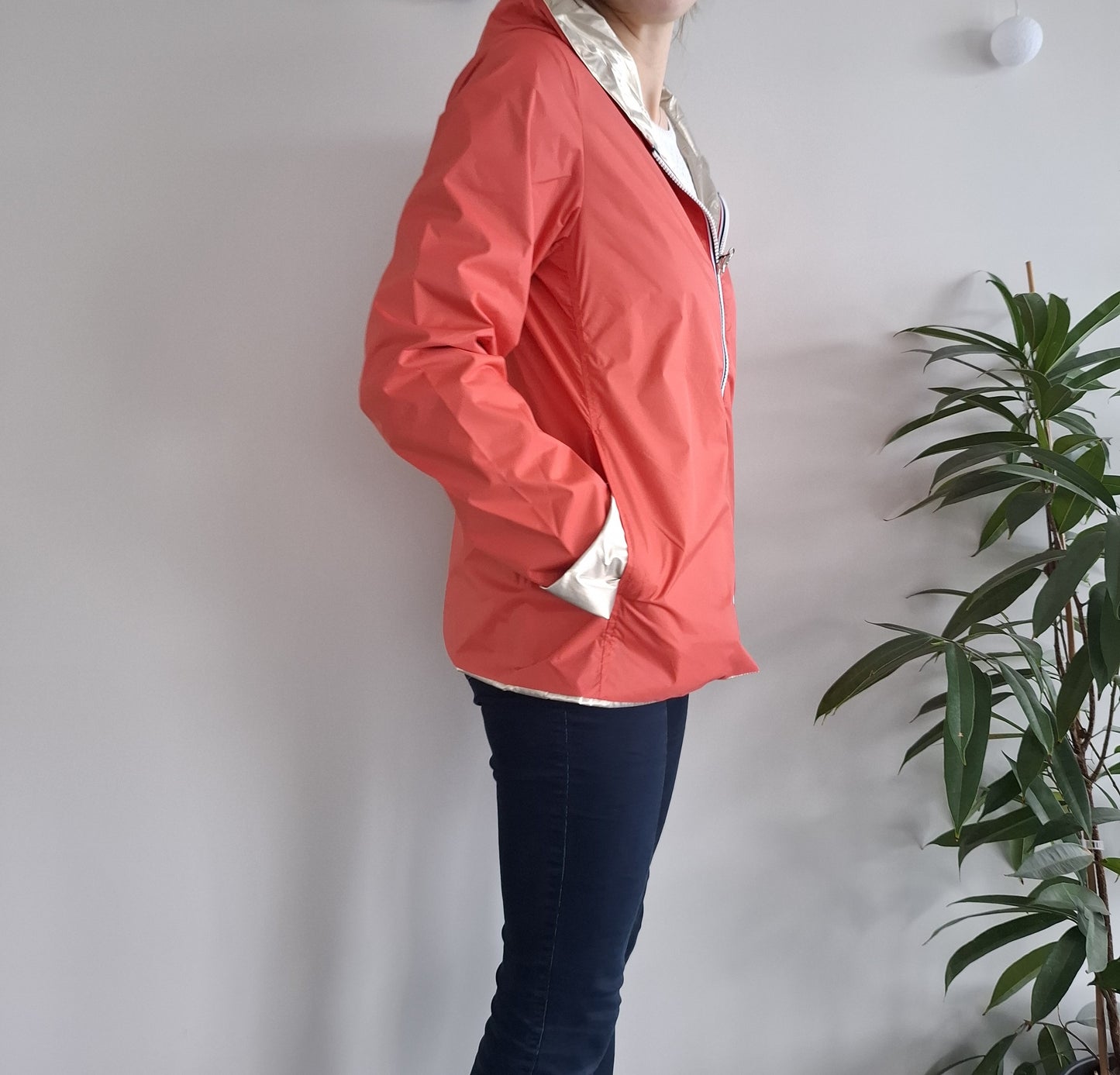 Laura Jo - Imperméable réversible court sans garnissage ouate couleur corail/doré