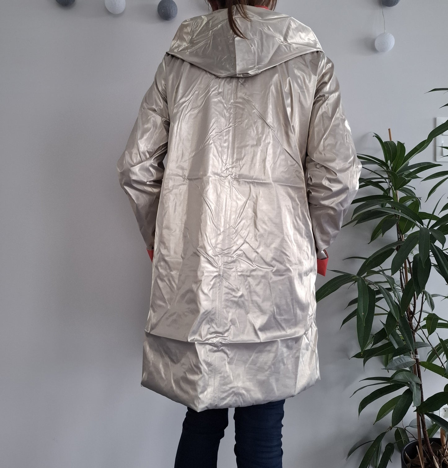Laura Jo - Imperméable réversible long sans garnissage ouate couleur corail/doré