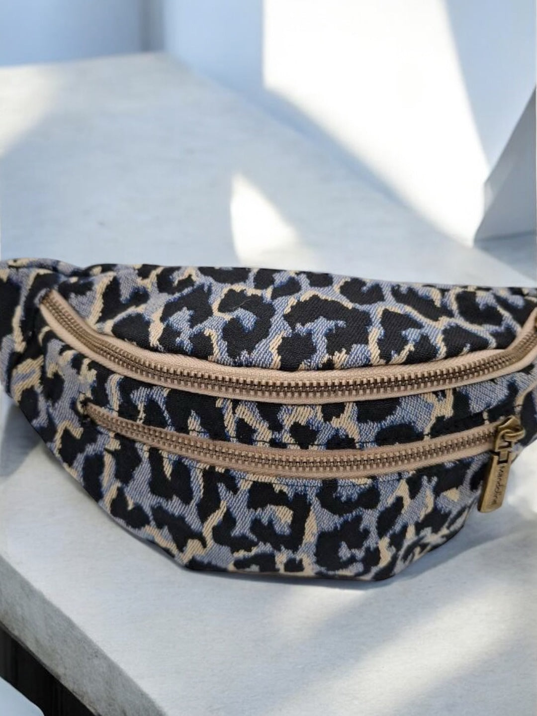 Sac banane en tissu à motif léopard bleu 2 poches