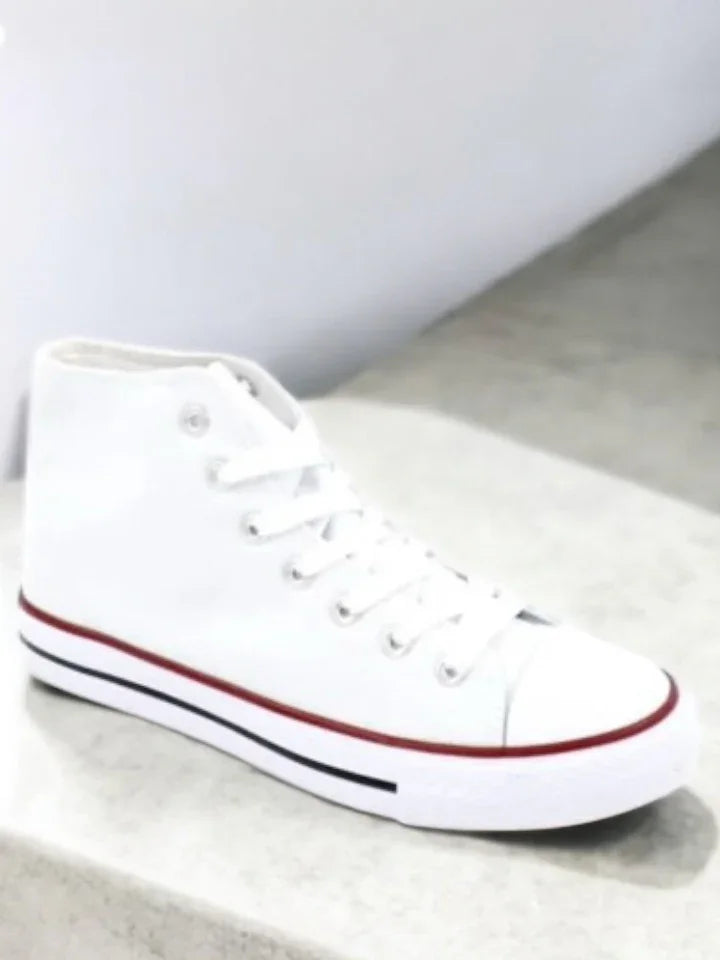 Chaussures baskets hautes toile blanche style converse