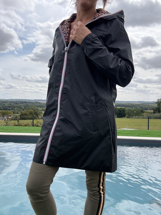 New Lolo - Imperméable réversible long sans garnissage ouate couleur noir/léopard