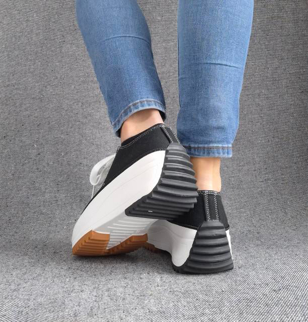 Chaussures baskets basses plate-forme toile noir et blanc