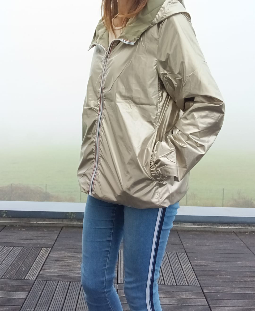 Melya Melody - Manteau court léger imperméable kaki réversible doré