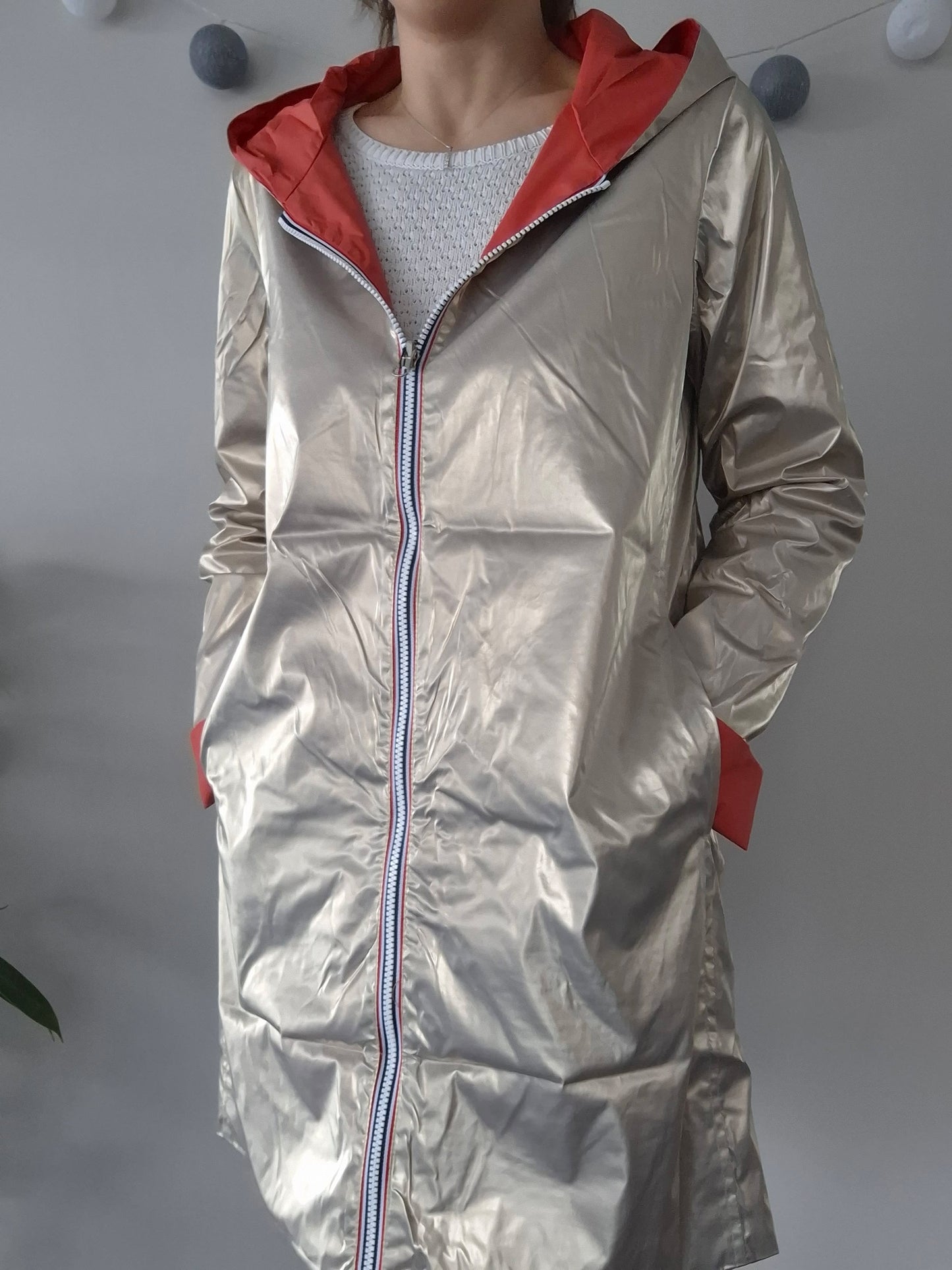 Laura Jo - Imperméable réversible long sans garnissage ouate couleur corail/doré