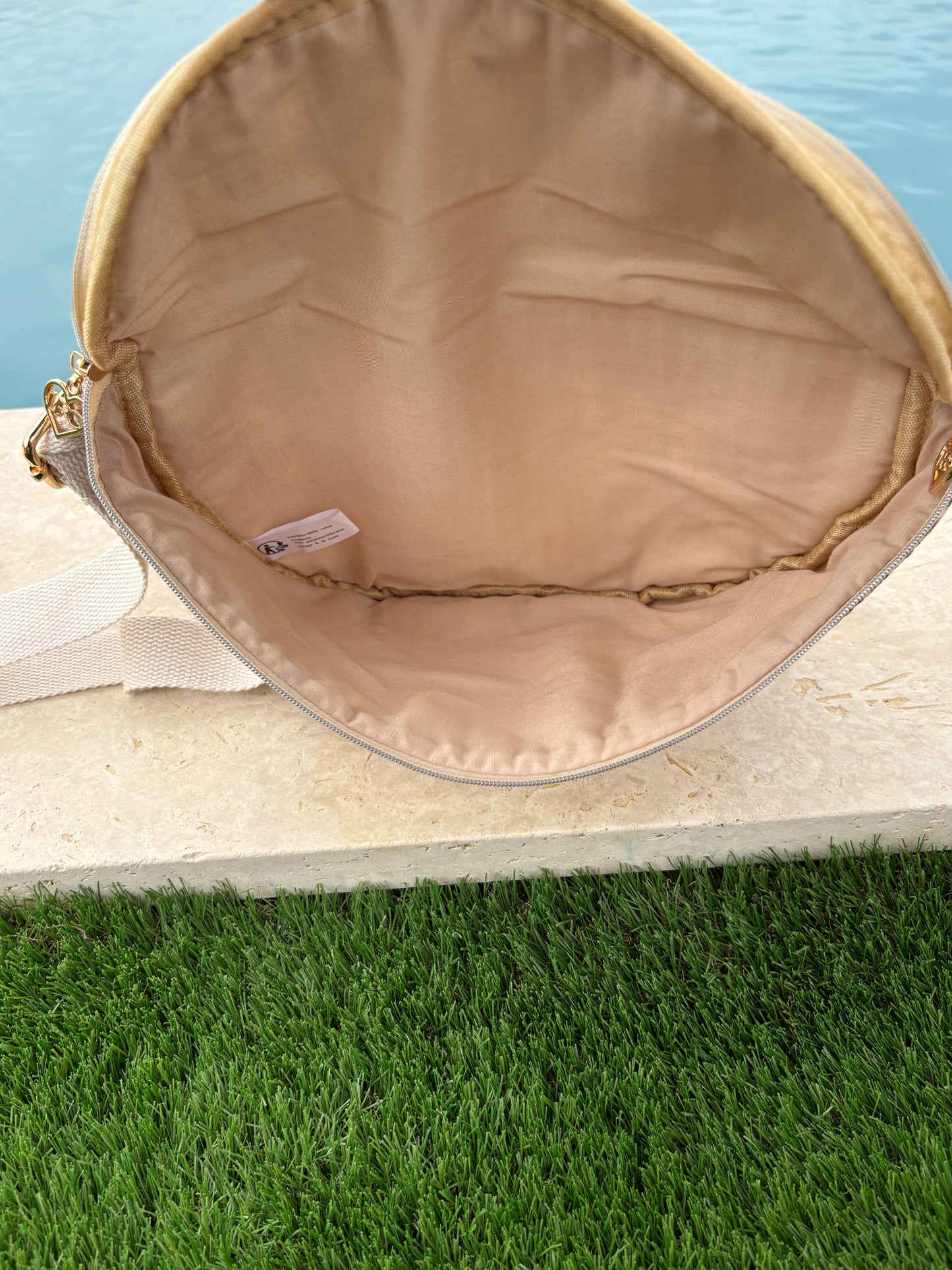 Sac banane en coton liberty fleuri beige lilas « La Ptite cachottière »