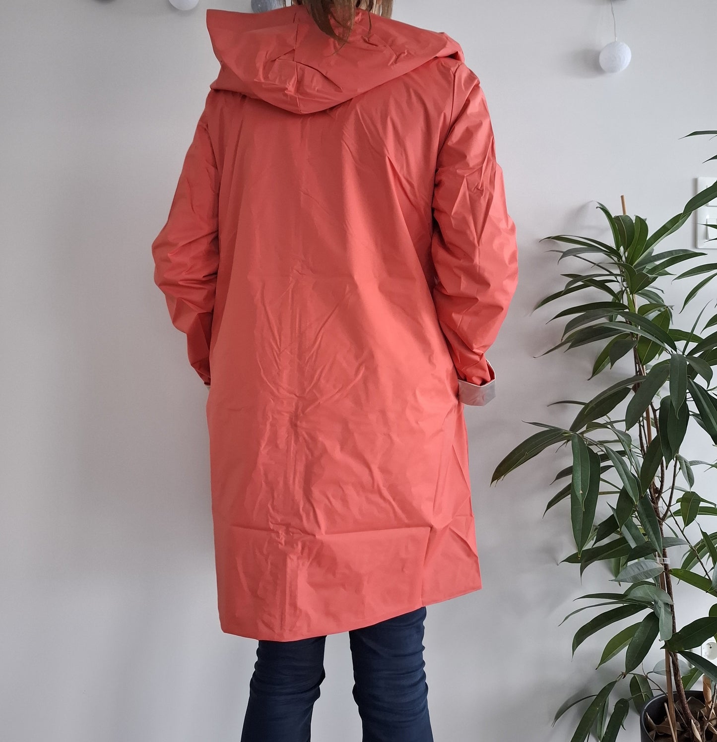 Laura Jo - Imperméable réversible long sans garnissage ouate couleur corail/doré
