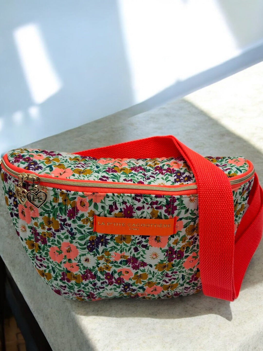 Sac banane en coton liberty fleuri orange « La Ptite cachottière »