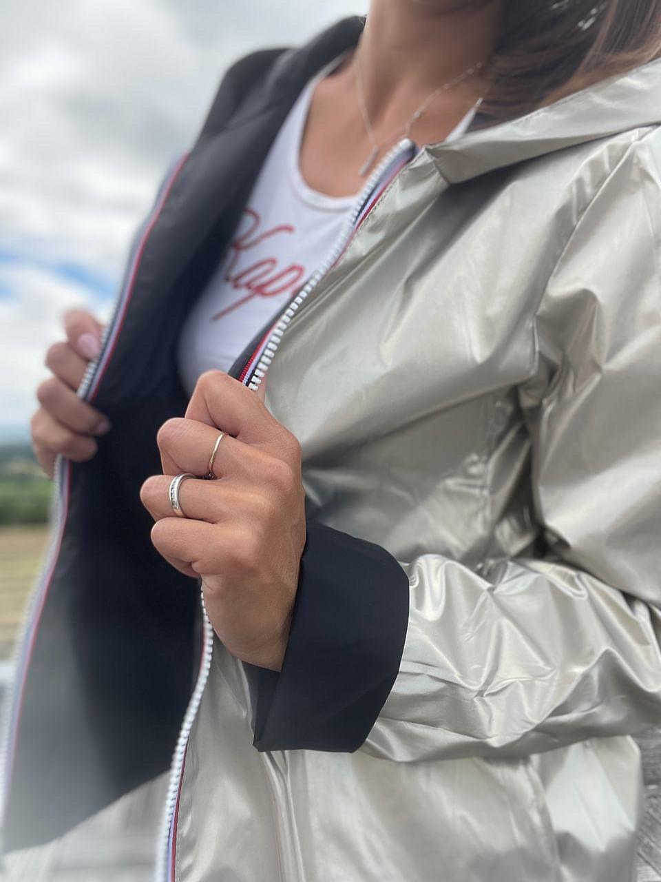 Laura Jo - Imperméable réversible court sans garnissage ouate mi-saison couleur noir/doré