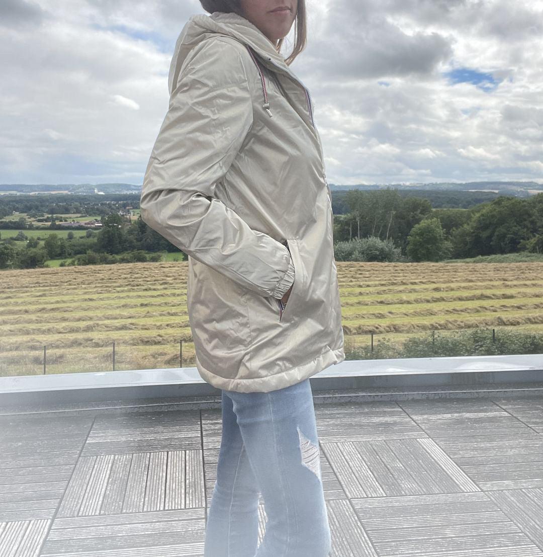 Laura Jo - Imperméable mi long doublé en fausse fourrure cordon tricolore couleur doré