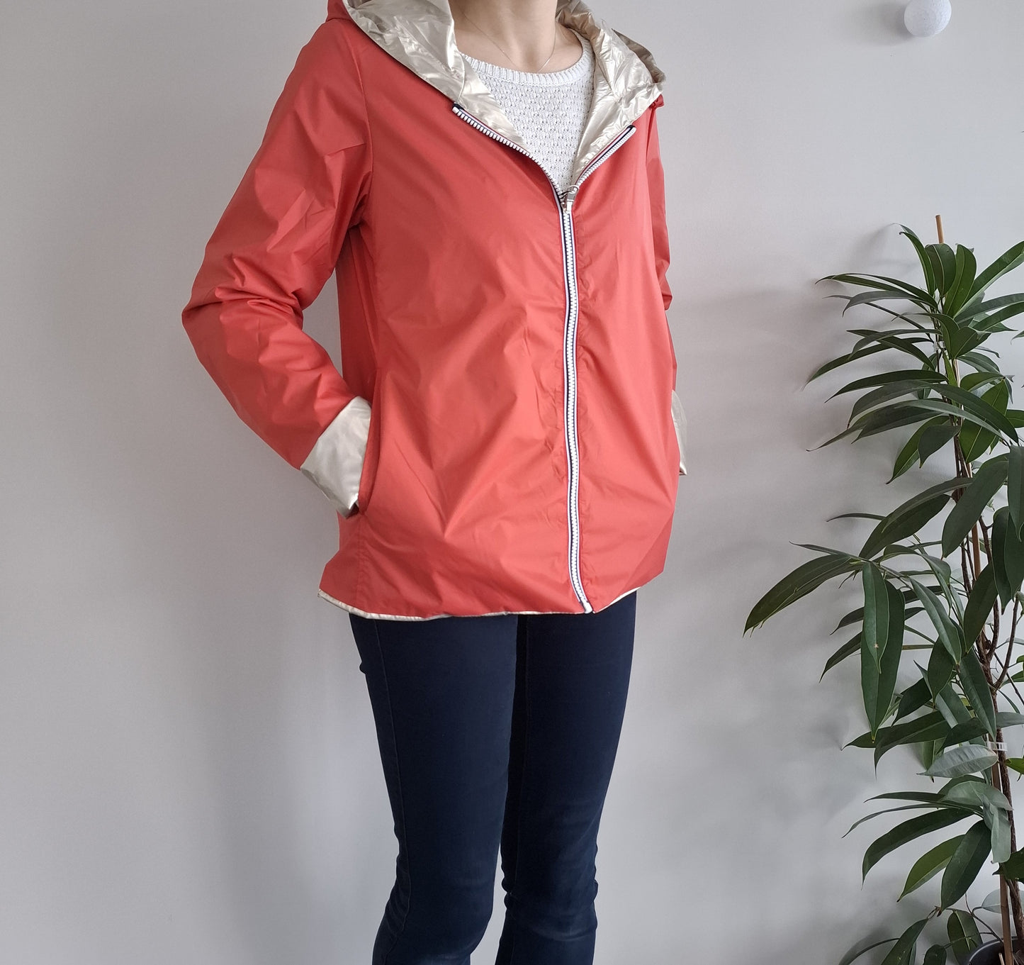 Laura Jo - Imperméable réversible court sans garnissage ouate couleur corail/doré