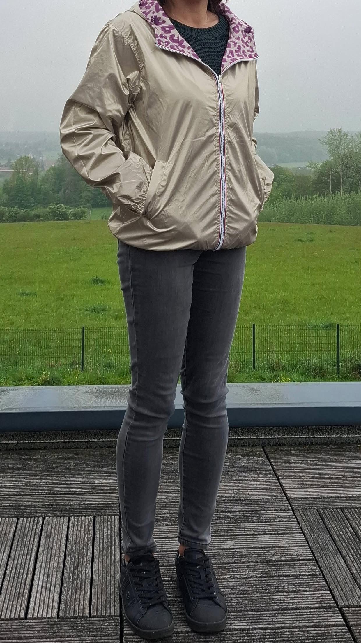 Escandelle - Parka imperméable courte Léopard violet réversible doré