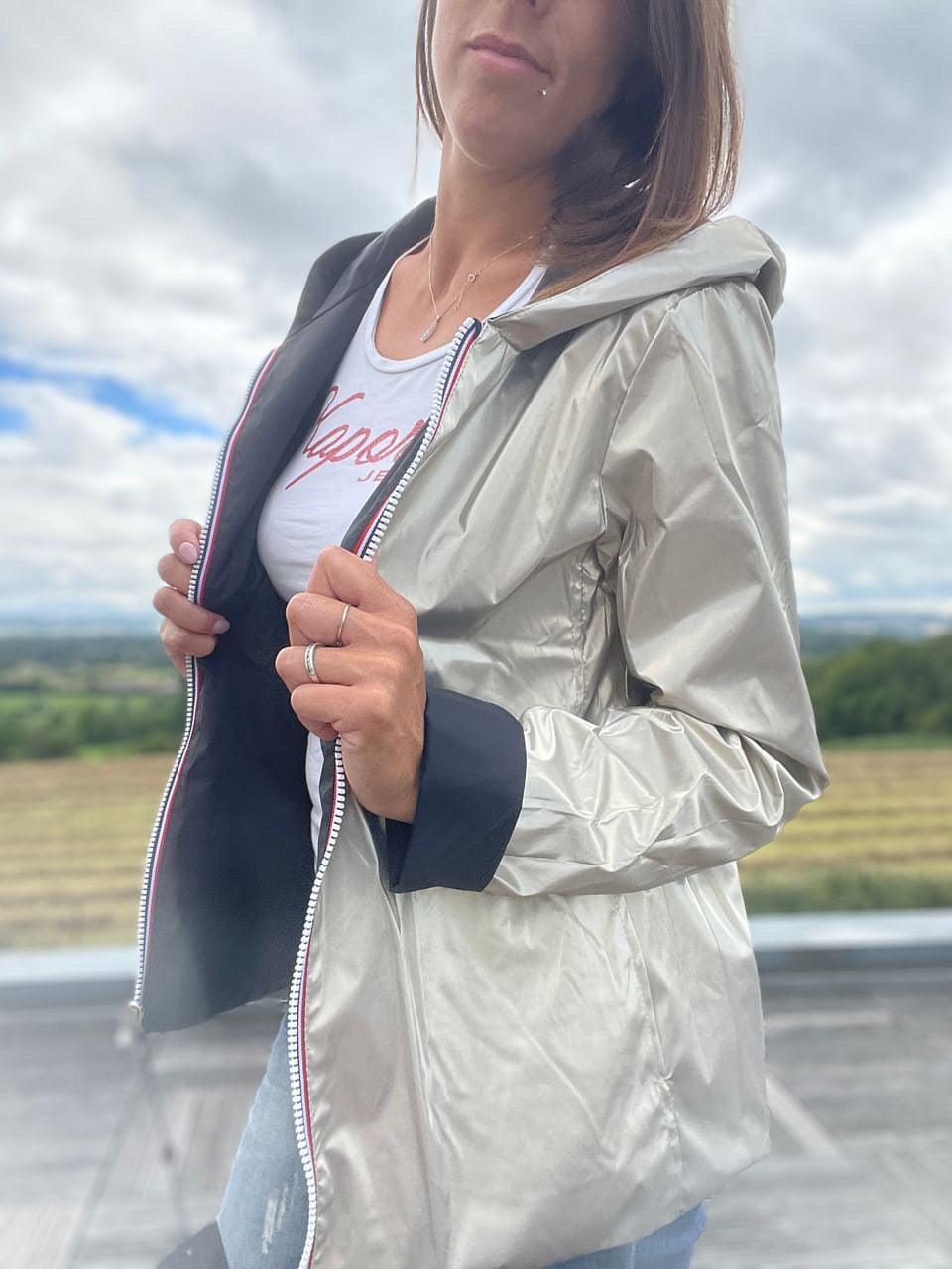 Laura Jo - Imperméable réversible court sans garnissage ouate mi-saison couleur noir/doré