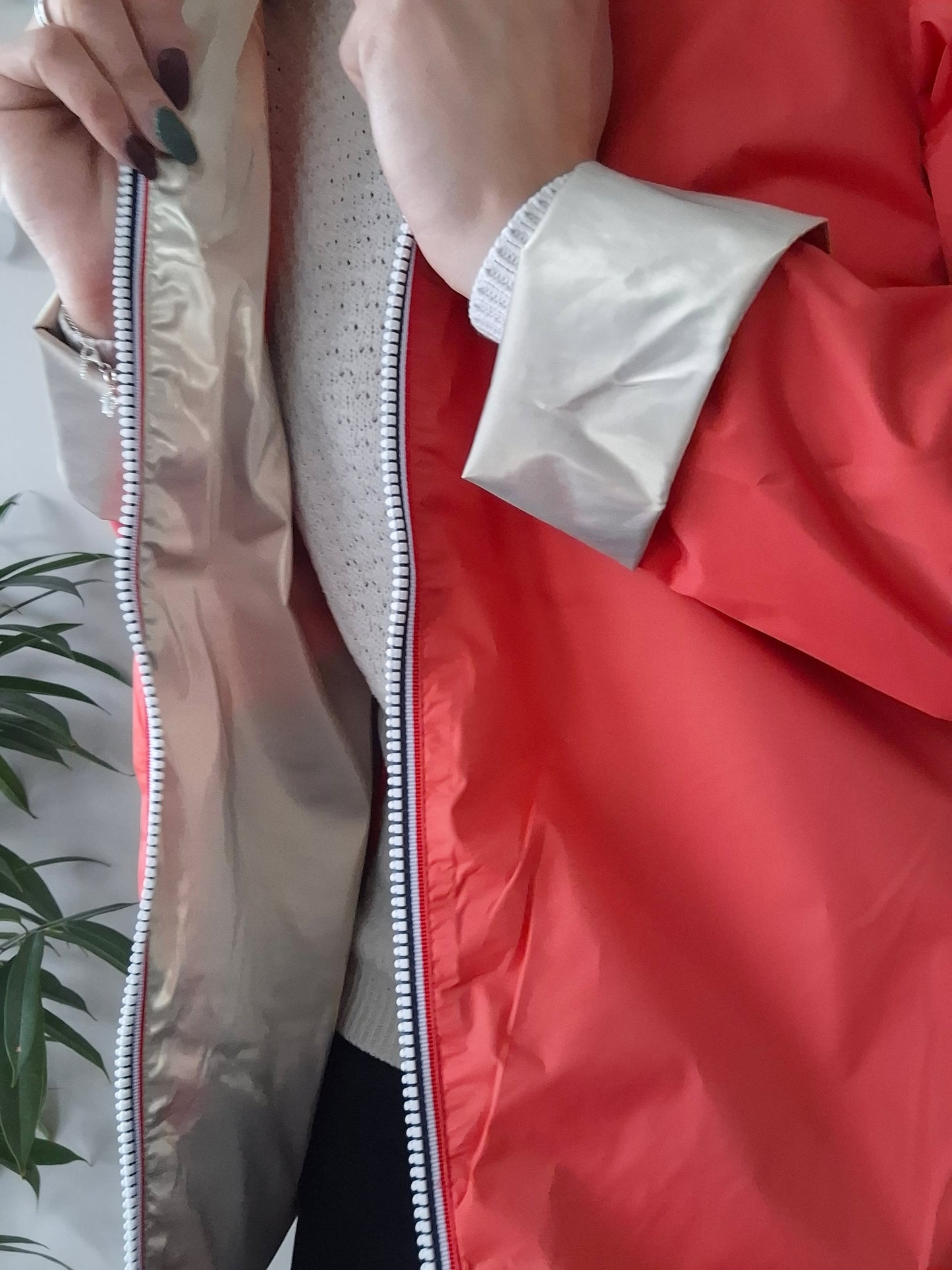 Laura Jo - Imperméable réversible court sans garnissage ouate couleur corail/doré