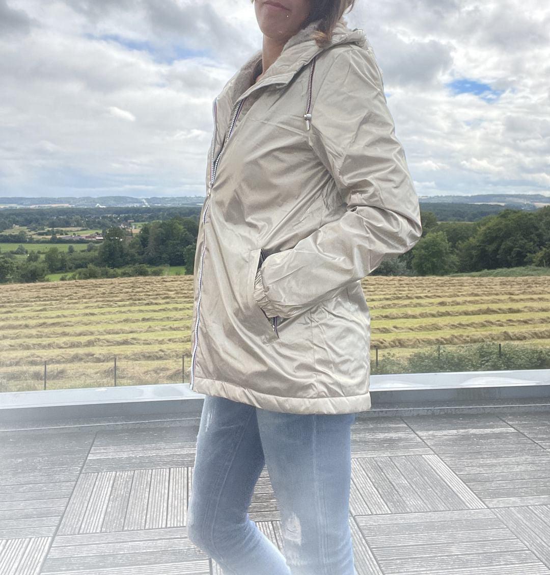 Laura Jo - Imperméable mi long doublé en fausse fourrure cordon tricolore couleur doré