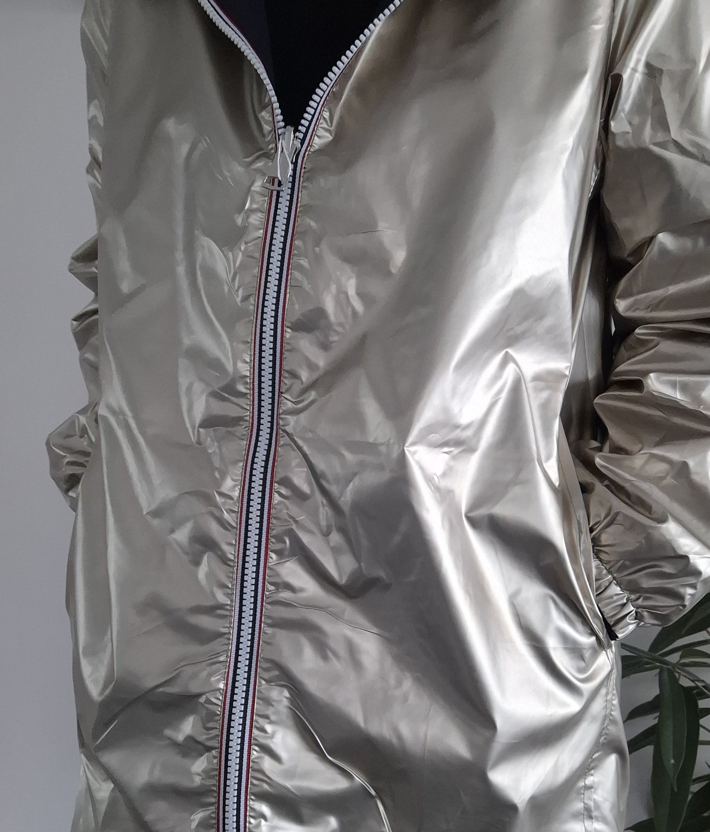 Melya Melody - Manteau léger long réversible imperméable bleu marine doré Curvy