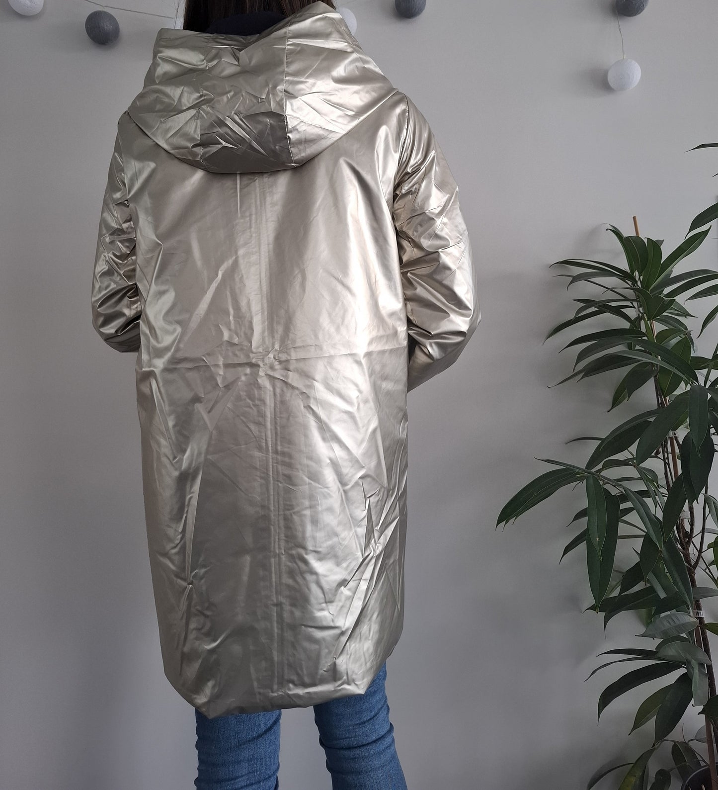 Melya Melody - Manteau léger long réversible imperméable bleu marine doré Curvy