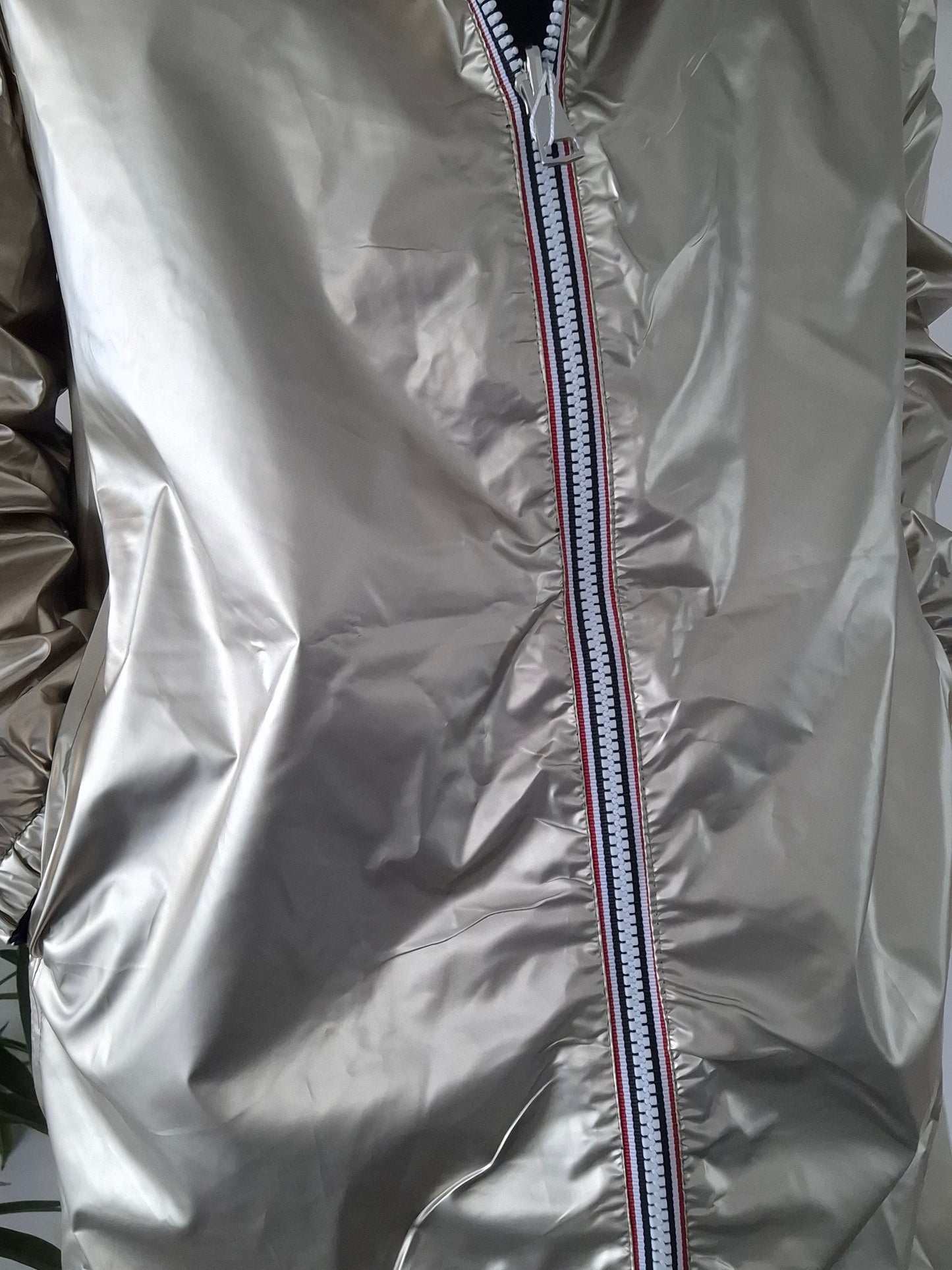 Melya Melody - Manteau léger long réversible imperméable bleu marine doré Curvy