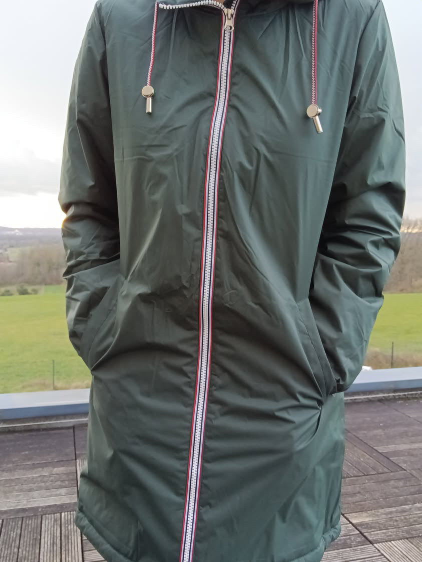 Laura Jo - Imperméable long doublé en fausse fourrure cordon tricolore couleur vert forêt