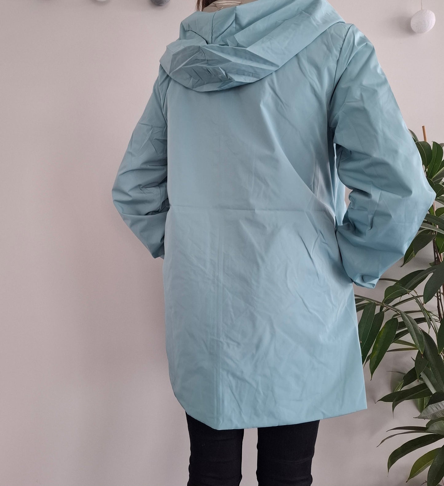 Melya Melody - Imperméable réversible mi-long sans garnissage ouate couleur bleu ciel/doré