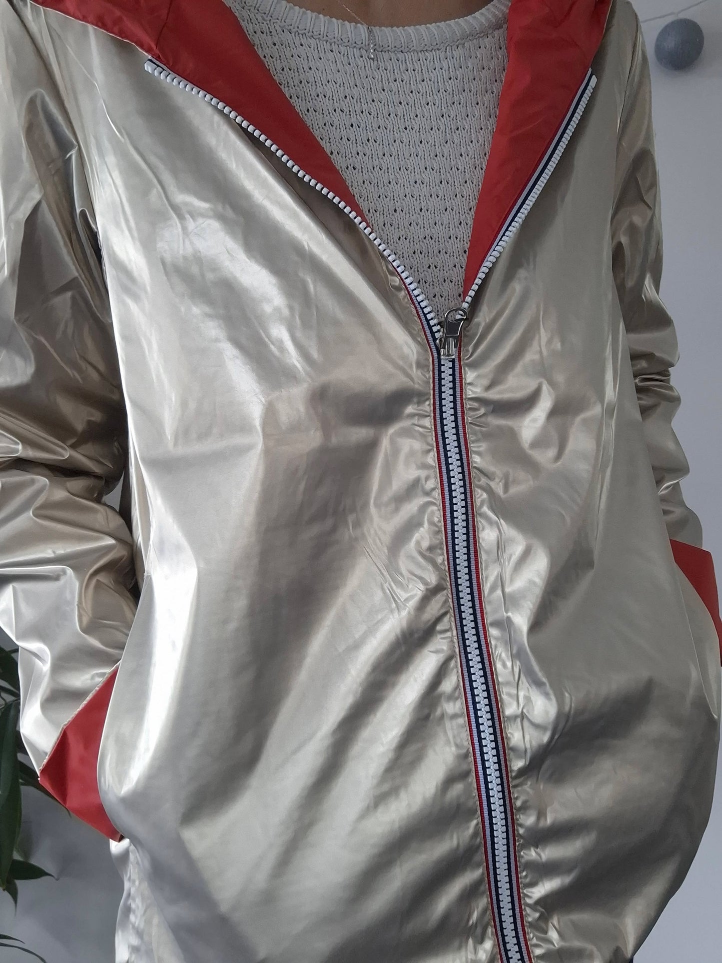 Laura Jo - Imperméable réversible court sans garnissage ouate couleur corail/doré