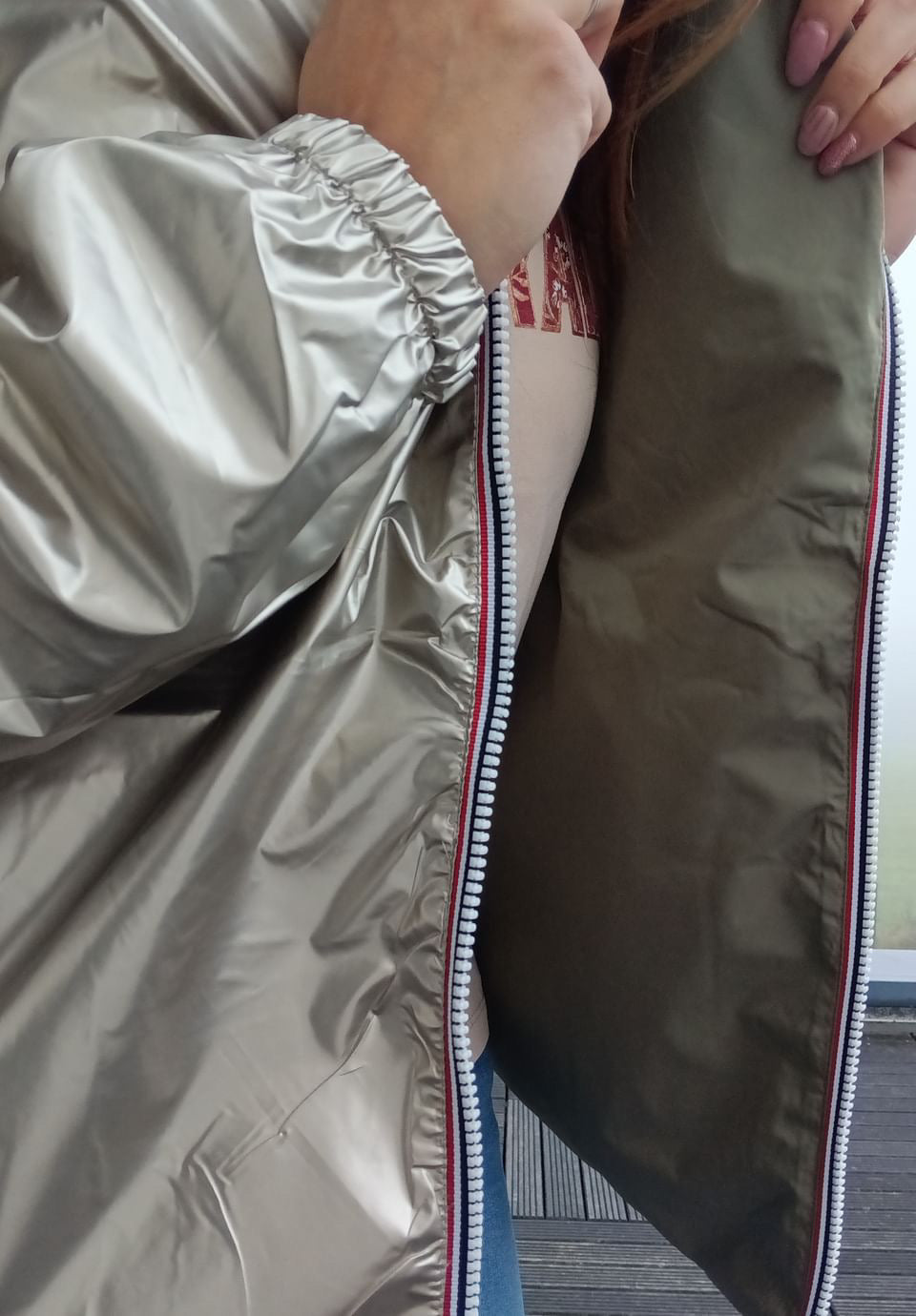 Melya Melody - Manteau court léger imperméable kaki réversible doré