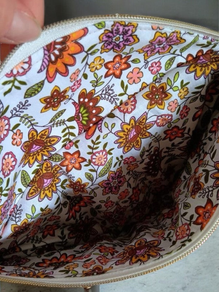 Sac banane velours cotelé marron intérieur liberty fait main
