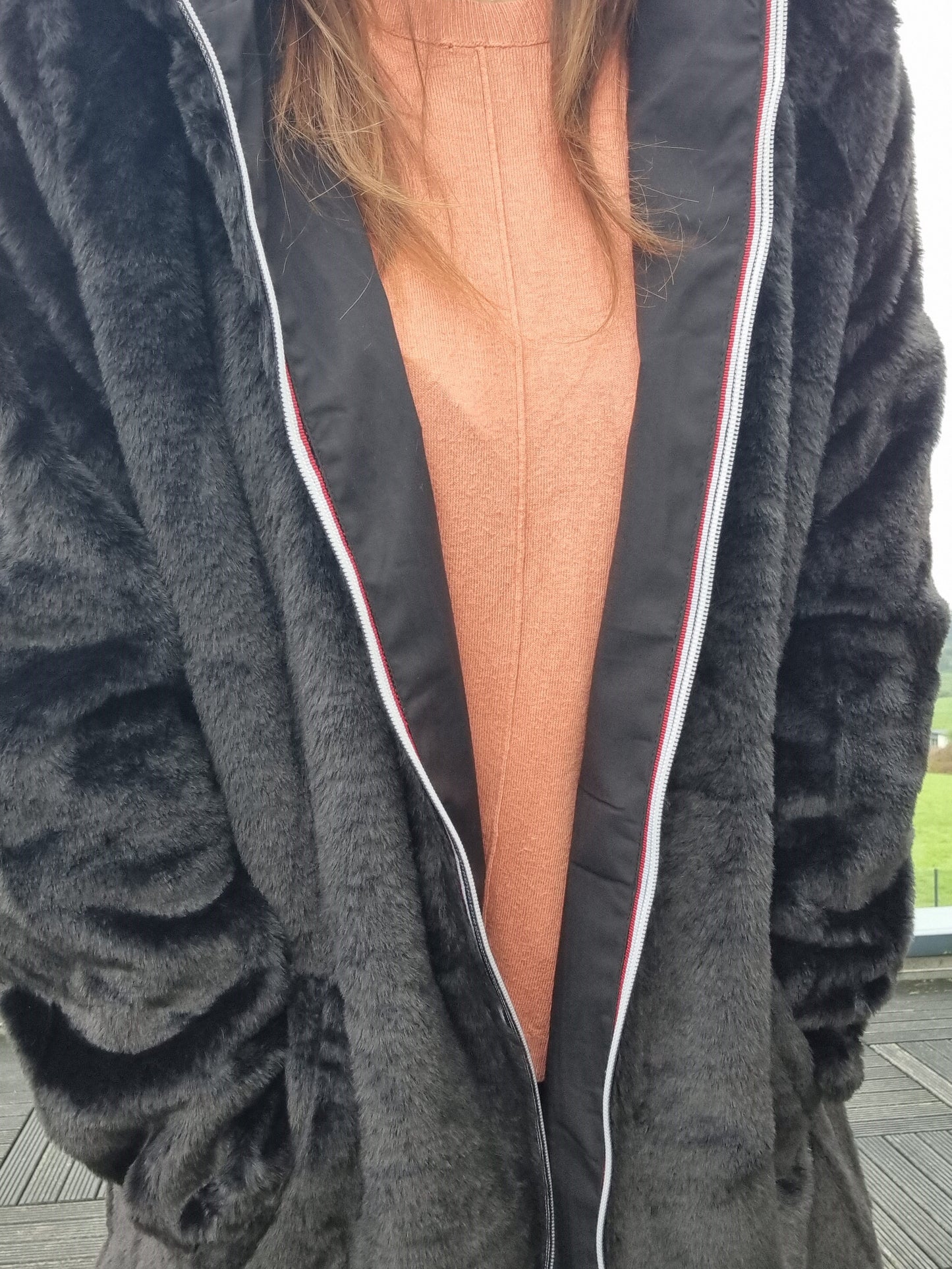 New Lolo - Manteau long NOIR réversible, imperméable et complètement fourré non resserrable à la taille