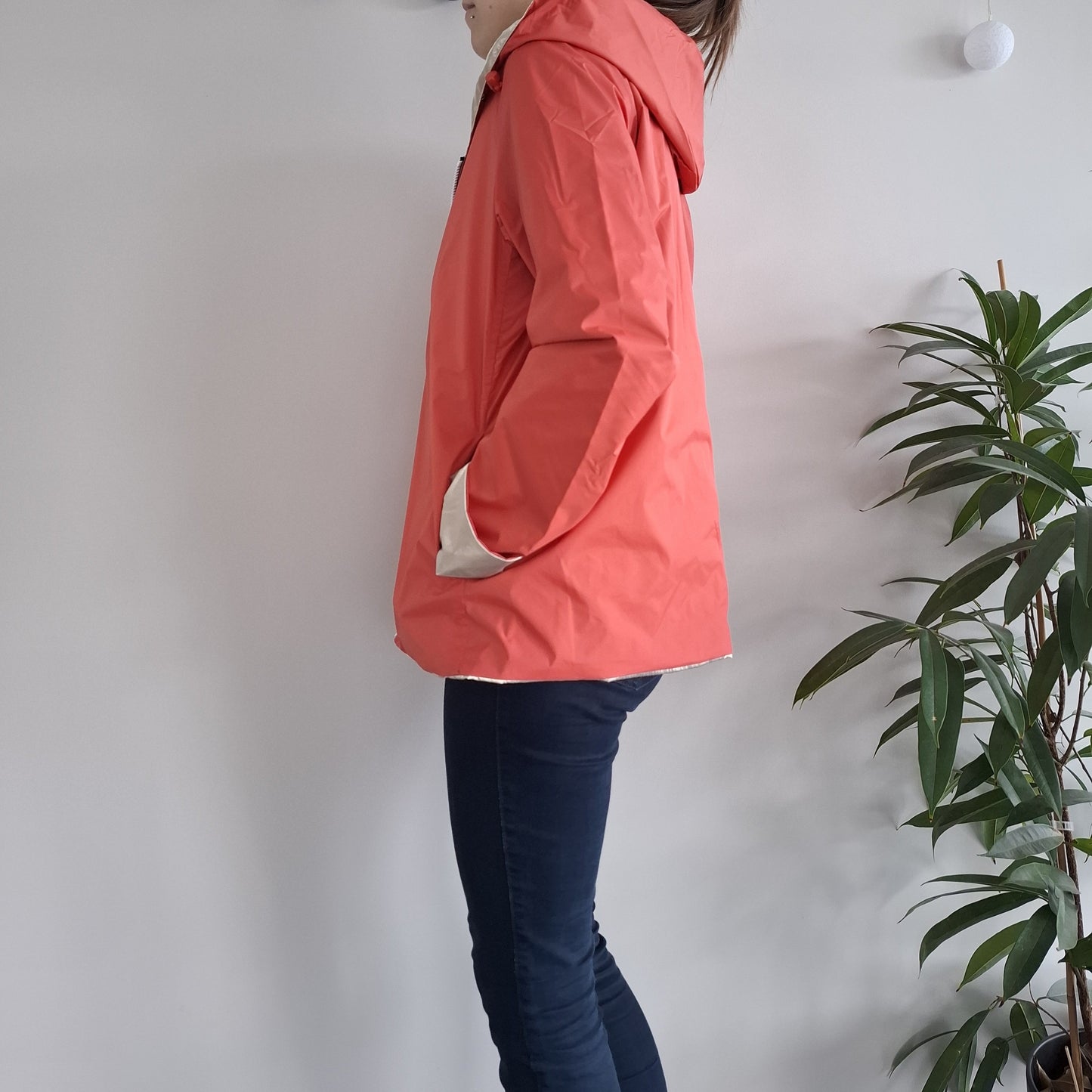 Laura Jo - Imperméable réversible court sans garnissage ouate couleur corail/doré
