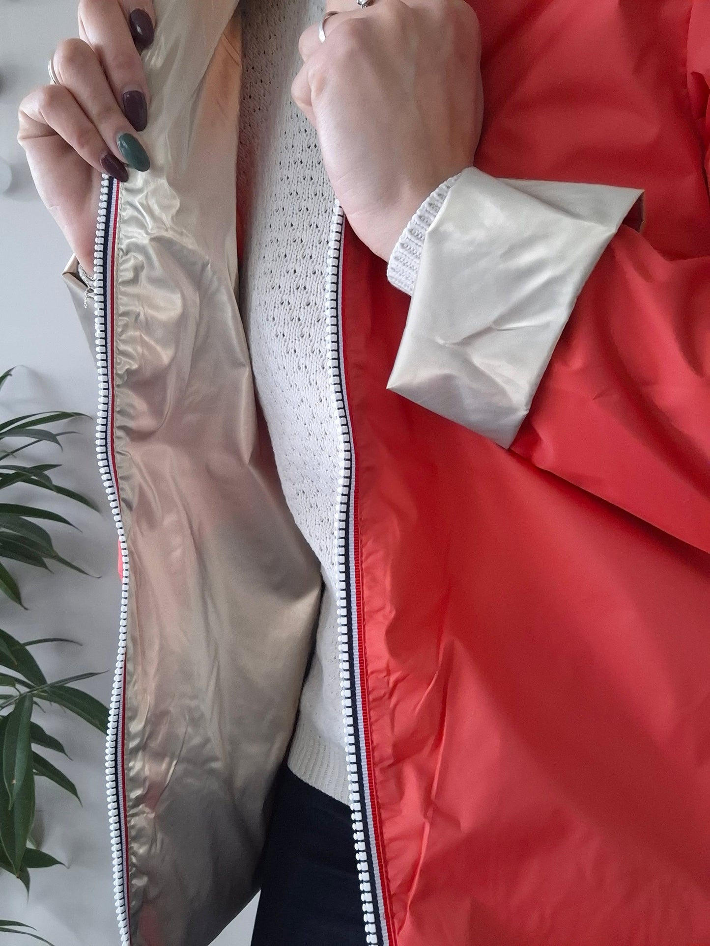 Laura Jo - Imperméable réversible court sans garnissage ouate couleur corail/doré