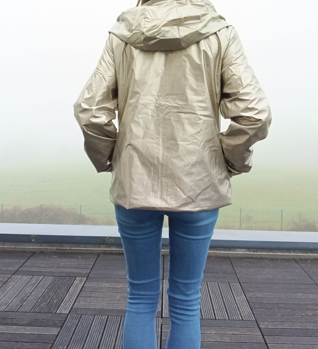 Melya Melody - Manteau court léger imperméable kaki réversible doré