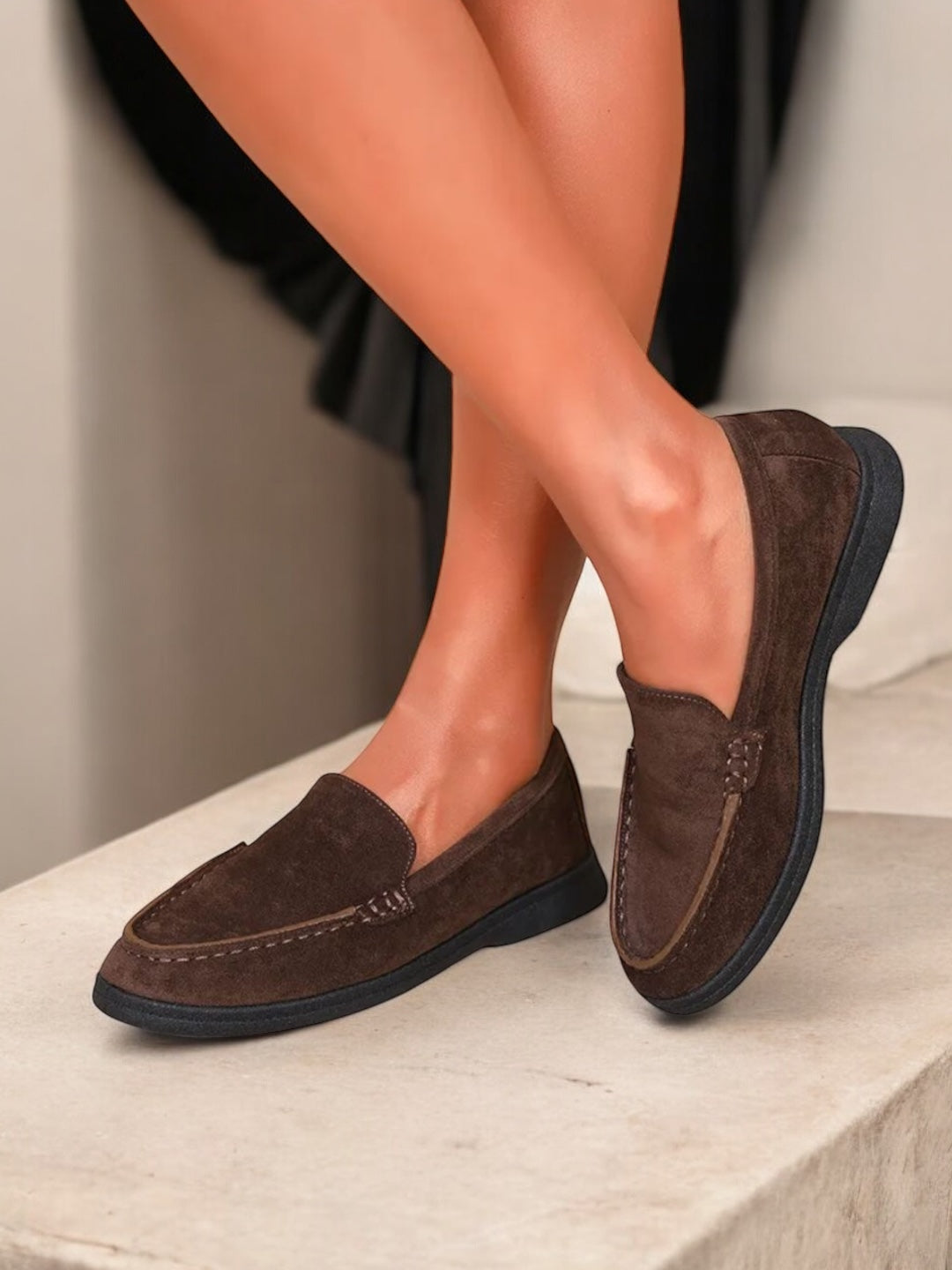 Chaussures mocassins toucher daim marron chocolat