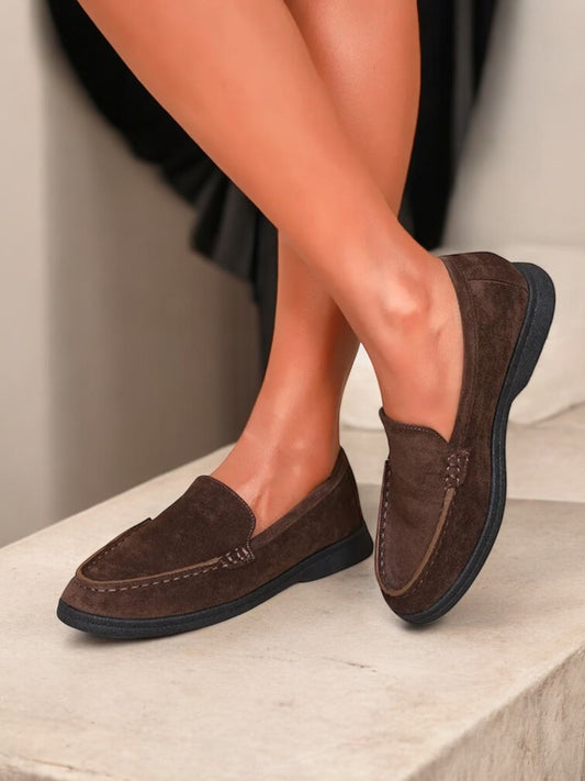 Chaussures mocassins bateau toucher daim marron chocolat