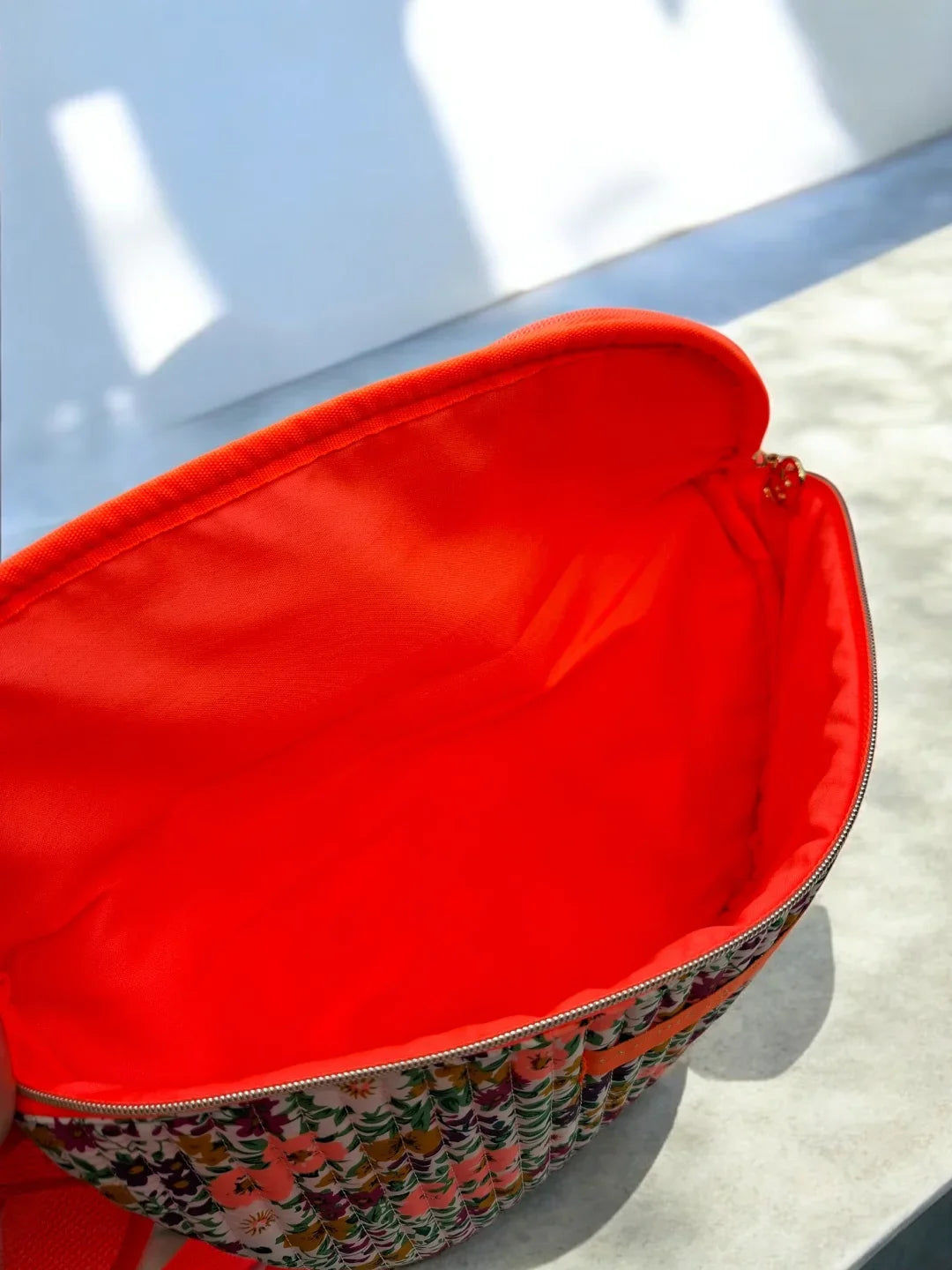 Riñonera de algodón con estampado Liberty floral naranja « La Ptite cachottière »