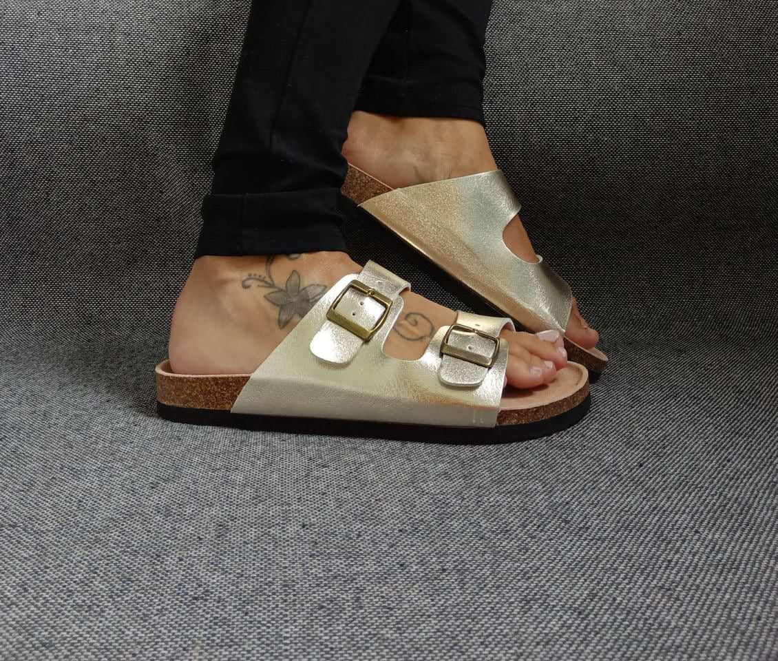 Chaussures sandales 2 brides doré style Birk