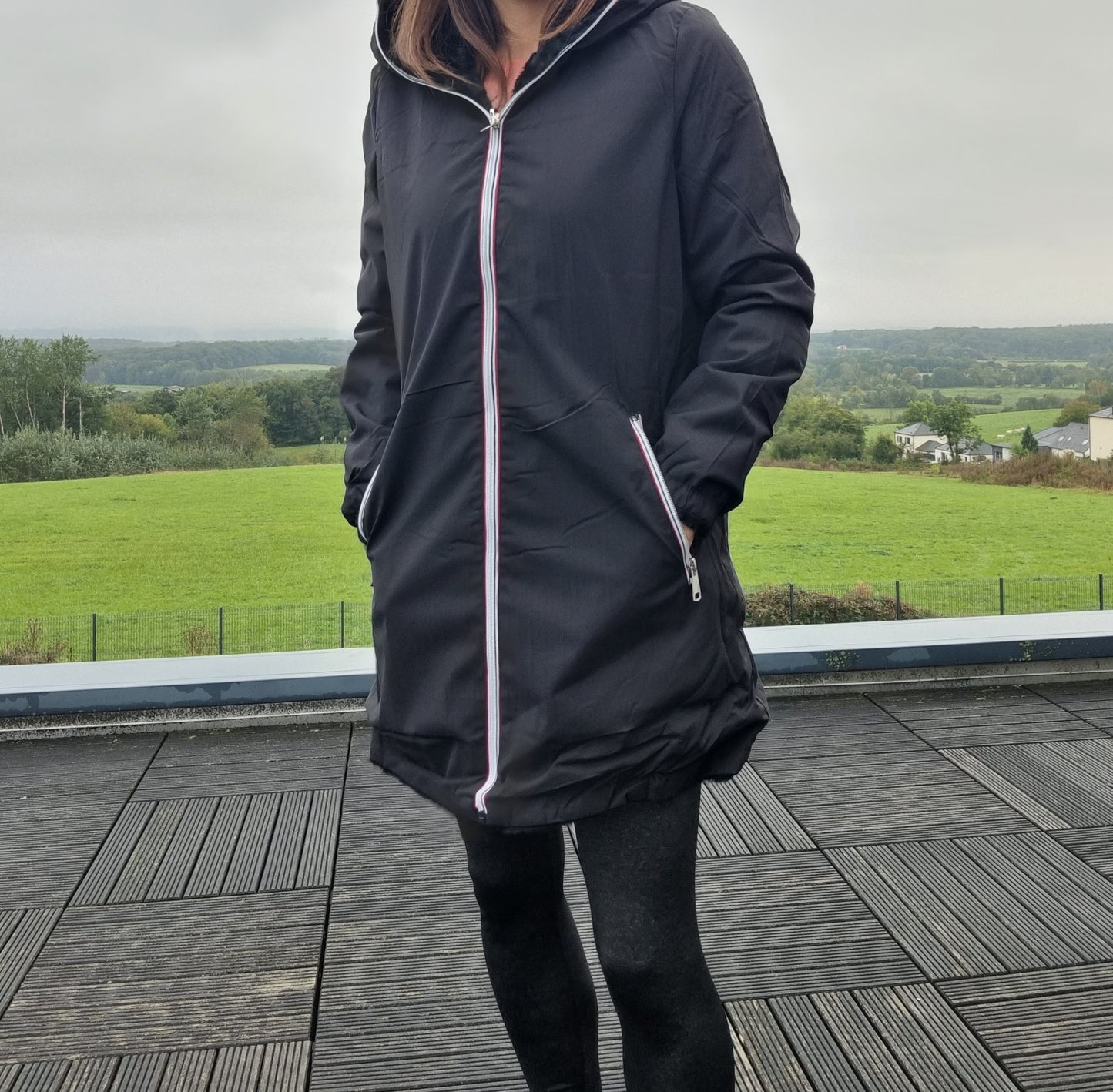 New Lolo - Manteau long NOIR réversible, imperméable et complètement fourré non resserrable à la taille