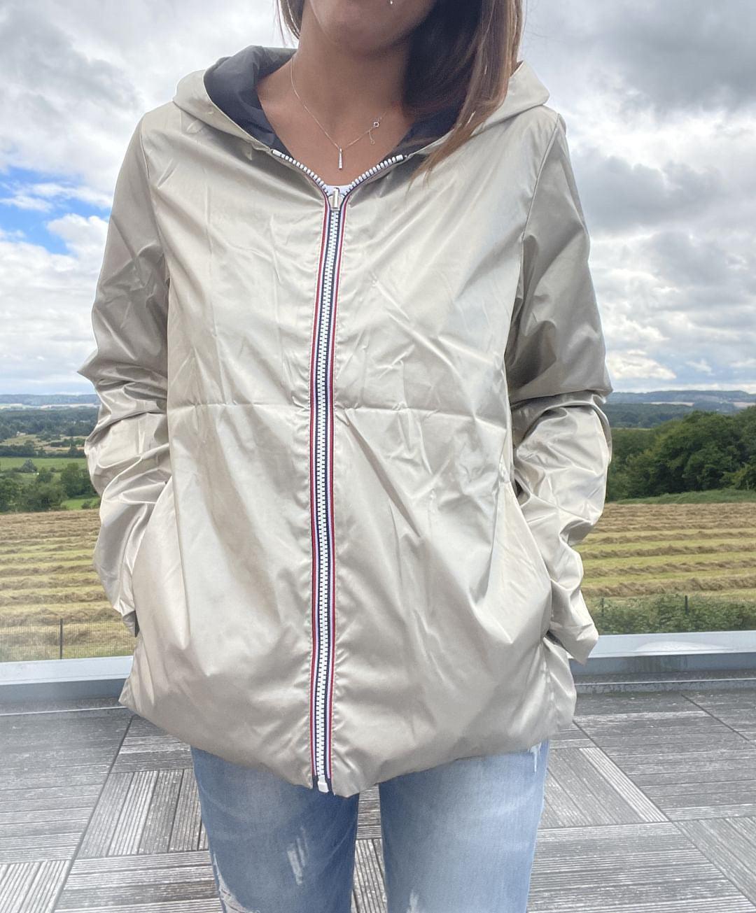 Laura Jo - Imperméable réversible court sans garnissage ouate mi-saison couleur noir/doré