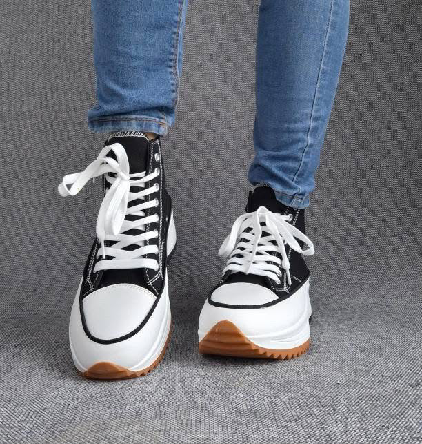 Chaussures baskets basses plate-forme toile noir et blanc