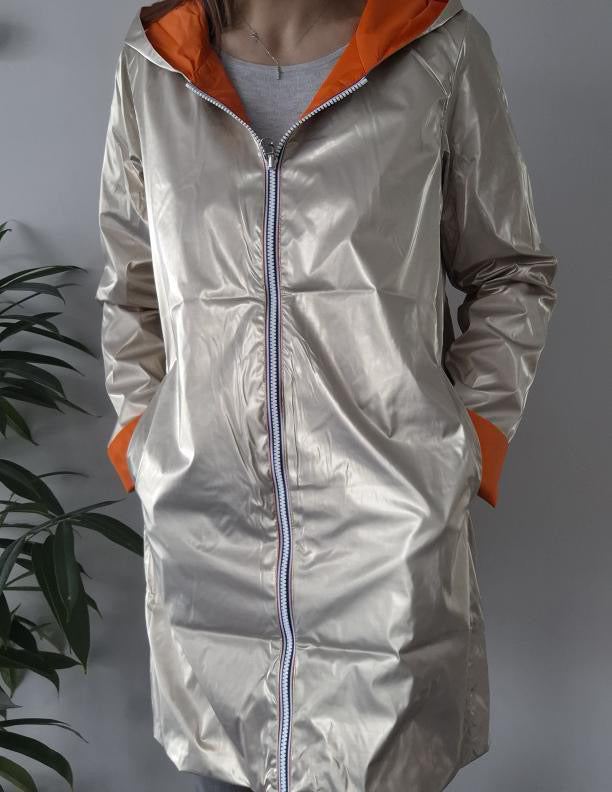 Laura Jo - Imperméable réversible long sans garnissage ouate couleur orange doré